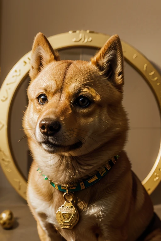((Obra de arte,melhor qualidade)), absurdos, Egyptian_Icons, sem humanos, moeda, (doge), doge symbol, natureza morta, ouro, brilhar,