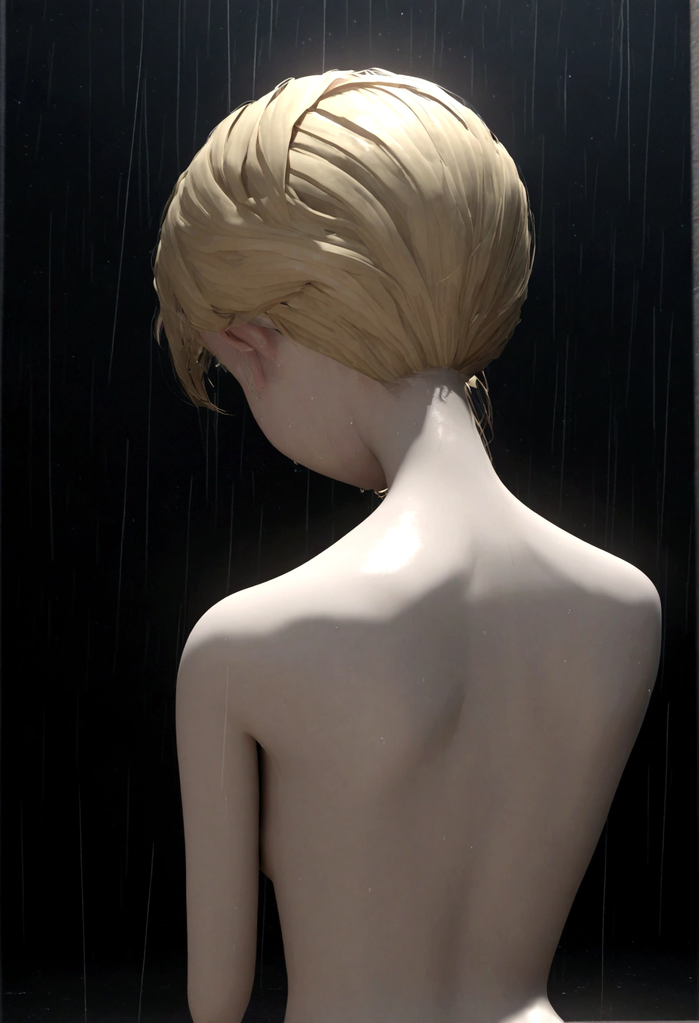 Sad girl,cry,darkness,Rain sky,。.。.。.。.。.。.。.。.。.。.。.。.。.。.。.。.。.。.。.。.。.。.。.。.。.。.。.3D,Upscale,hard disk,Blonde short,is crying,with his back turned