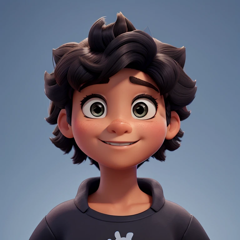 cria imagem de um cara de cabelo preto, disney pixer