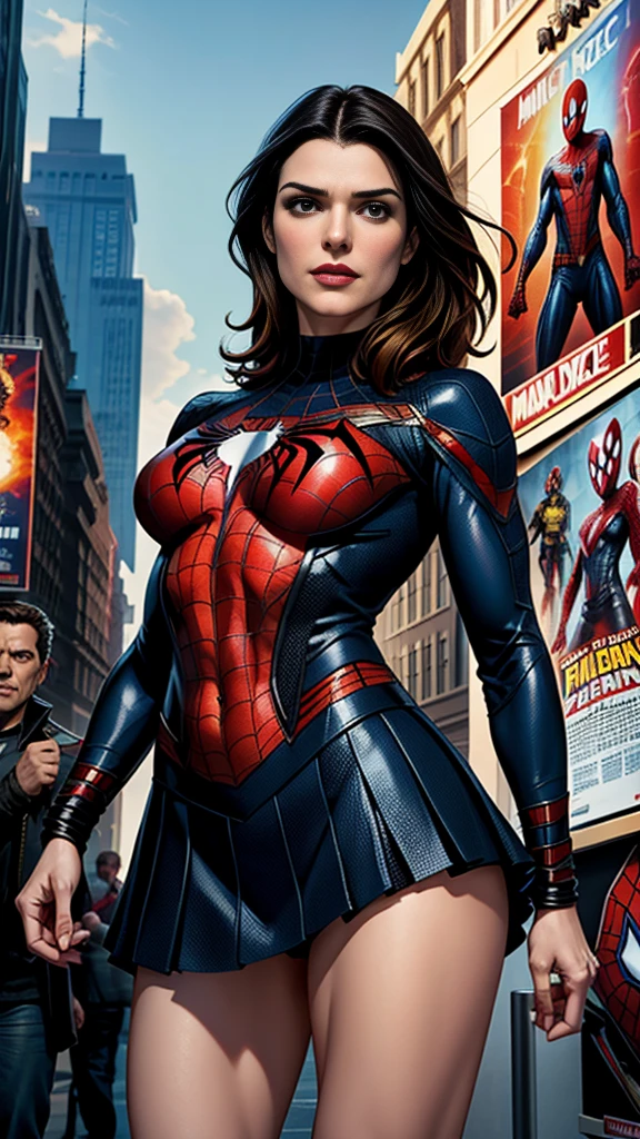 Rachel Weisz、Marvel Comics Movie Poster、so beautiful、Movies about Spider-Man、sexy、whole body、Wearing a skirt、Premiere Date、Poster、belly buttonを突き出す、new york、She&#39;s wearing a ripped Spiderman suit、The suit is torn、Wearing a skirt、Red and black color scheme、dynamic、masterpiece、highest quality、Super detailed、Very detailed、Delicate and beautiful shine、Ultra-high resolution、Cinematic、break、Break Drop、(Torn clothes:1.5)、(Wet clothes:1.4)、Bare shoulders、Real Rain、Wet Hair、belly button、Exposed Skin、Showing off her sexy shoulders