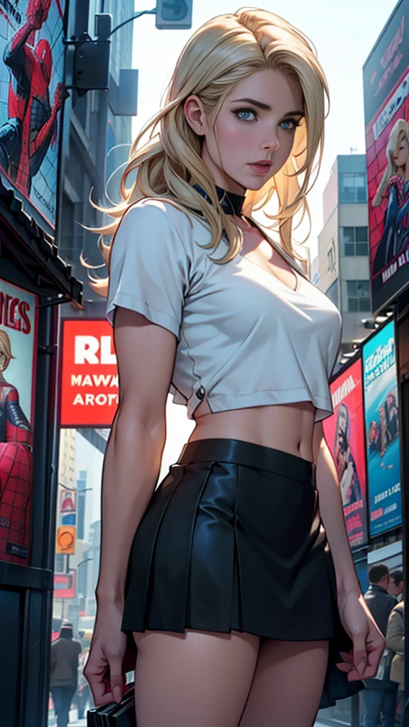 Emily Bett Rickards、マーベルコミックの映画Poster、so beautiful、Movies about Spider-Man、sexy、whole body、Wearing a skirt、Premiere Date、Poster、belly buttonを突き出す、new york、She&#39;s wearing a ripped Spiderman suit、The suit is torn、Wearing a skirt、Red and black color scheme、dynamic、masterpiece、highest quality、Super detailed、Very detailed、Delicate and beautiful shine、Ultra-high resolution、Cinematic、break、breakドロップ、(Torn clothes:1.5)、(Wet clothes:1.4)、Bare shoulders、Real Rain、Wet Hair、belly button、Exposed Skin、sexyな肩を披露