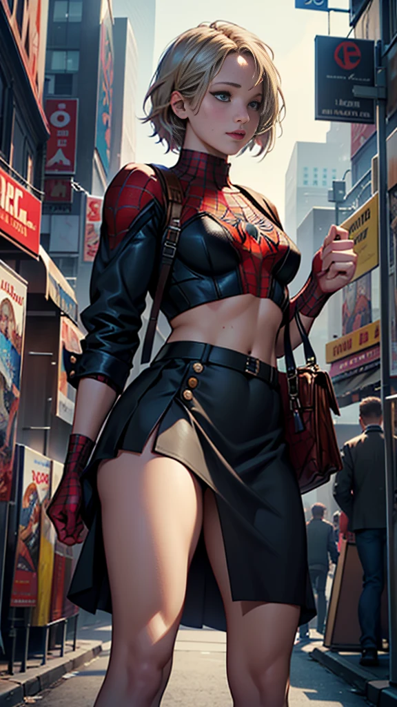 Jennifer Lawrence、マーベルコミックの映画Poster、so beautiful、Movies about Spider-Man、sexy、whole body、Wearing a skirt、Premiere Date、Poster、belly buttonを突き出す、new york、She&#39;s wearing a ripped Spiderman suit、The suit is torn、Wearing a skirt、Red and black color scheme、dynamic、masterpiece、highest quality、Super detailed、Very detailed、Delicate and beautiful shine、Ultra-high resolution、Cinematic、break、breakドロップ、(Torn clothes:1.5)、(Wet clothes:1.4)、Bare shoulders、Real Rain、Wet Hair、belly button、Exposed Skin、sexyな肩を披露