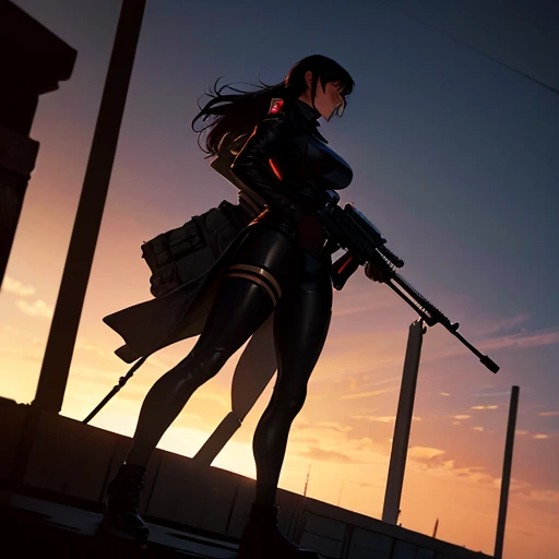 (Famous Paintings:1.2,highest quality,Super detailed,Powerful backlight:1.3,silhouette:1.45),, , //character, 1 Solo Female Mercenary,Ghost in the Shell kusanagi motoko,One eye is glowing red:1.2,Expression: Murderous expression,Overlooking the city.Black leather tight suit:1.2, Hand with a huge anti-tank rifle (Winchester Williams .50),Standing pose,(Looking up angle:1.35), , //background, in Rooftop of a building at night background:1.2,,8k,Unreal Engine 5.Unity.Octanellender