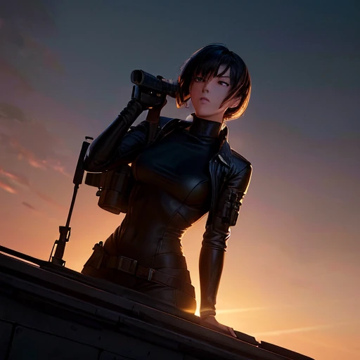 (Famous Paintings:1.2,highest quality,Super detailed,Powerful backlight:1.3,silhouette:1.45),, , //character, 1 Solo Female Mercenary,Ghost in the Shell kusanagi motoko,One eye is glowing red:1.2,Expression: Murderous expression,Overlooking the city.Black leather tight suit:1.2, Hand with a huge anti-tank rifle (Winchester Williams .50),Standing pose,(Looking up angle:1.35), , //background, in Rooftop of a building at night background:1.2,,8k,Unreal Engine 5.Unity.Octanellender