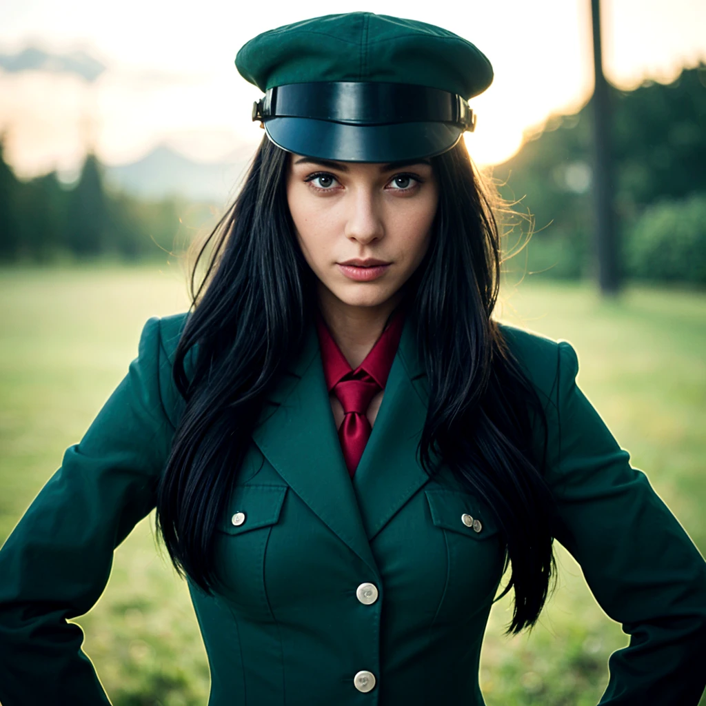 Beautiful young japanese pretty soldier woman, military hairstyle blonde hair, military hat, gloved hands, dark red uniform with black details, wears a pistol, belt with ammunition and transmitter, military boots, standing in a Polish forest, snowy day, red sky, 4k, Ultra detailed image, realistic, Highly detailed, perfect composition, splendid, Intricately detailed, incredibly detailed, Art photography 8K, hyper detailed, Masterpiece, Ultra detailed, hyper realistic, 4k, Ultra detailed image, realistic, Highly detailed , perfect composition, splendid, Intricately detailed, incredibly detailed, 8k fine art photography, hyper detailed, Masterpiece, super tits, exposed nipple, exposed breast, shirt lift, puffy nipple, big breast, huge tits, visible nipple, visible breast