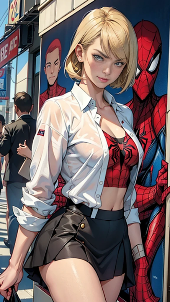 Yvonne Strahovski、マーベルコミックの映画Poster、so beautiful、Movies about Spider-Man、sexy、whole body、Wearing a skirt、Premiere Date、Poster、belly buttonを突き出す、new york、She's wearing a ripped Spiderman suit、The suit is torn、Wearing a skirt、Red and black color scheme、dynamic、masterpiece、highest quality、Super detailed、Very detailed、Delicate and beautiful shine、Ultra-high resolution、Cinematic、break、breakドロップ、(Torn clothes:1.5)、(Wet clothes:1.4)、Bare shoulders、Real Rain、Wet Hair、belly button、Exposed Skin、sexyな肩を披露