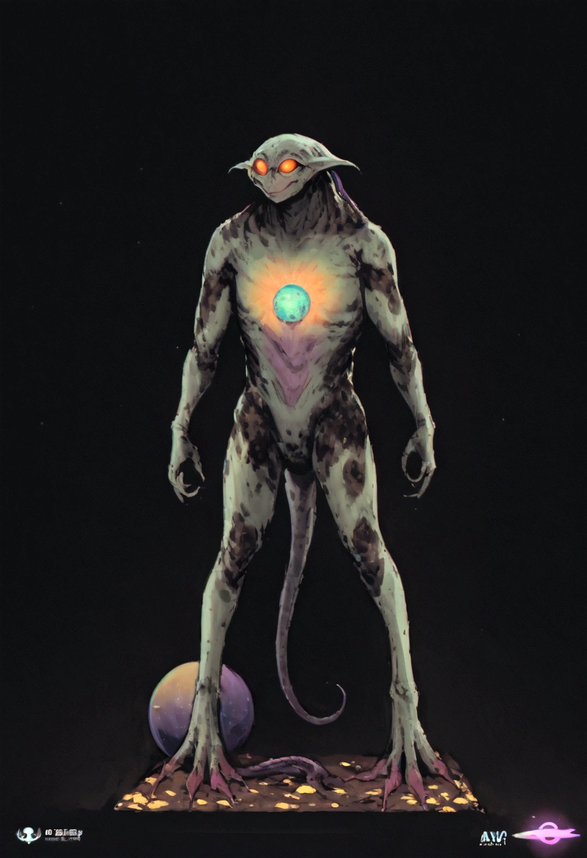 Dressed in a spacesuit、Arav man holding a space ball, Creature of cosmic horror, reptilian space alien, Amazing space creatures 4k, space alien, cosmic horror concept art, A bit like an alien, Galaxy DMT Entity, Björk Cosmic, Galactic entity, A suit made of stars, portrait of cosmic entity, Cosmic terrorist entities, Holographic creatures, Alien Creatures