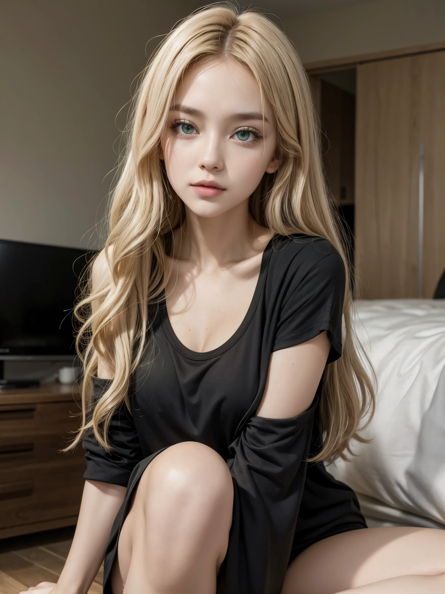 young, short skirt, big eyes, long blond hair, licking foot, slim, cropped --auto --s2