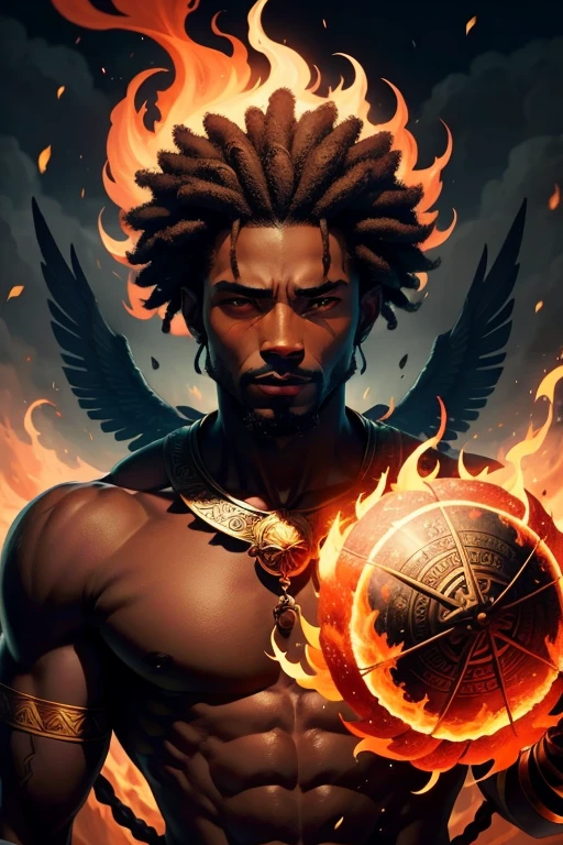 Create an image of a black ninja after an apocalypse in the future afro hair falling forward, Rasta type but braided,tiro de corpo inteiro, tiro de corpo inteiro, , Lightning in the sky, arms extended, olhando para frente, parado no topo de uma montanha, manto e capa vermelhos, cruz brilhante no ar. ,Arte Luz Neon, no escuro da noite, Um navio alto navega pelos mares iluminados pela ,..............lua, estrelas, Colouring, circunstanciado, 4k A closeup of a man holding a scale with a watch, libra symbol, zodiac libra sign, Libra, advogado, advogado de defesa, accurate court, Justice, lei alinhada, imagem de perfil, Estatura completa, imagem profissional, imagem do avatar, Direito - alinhado, equilibrium, good proportions