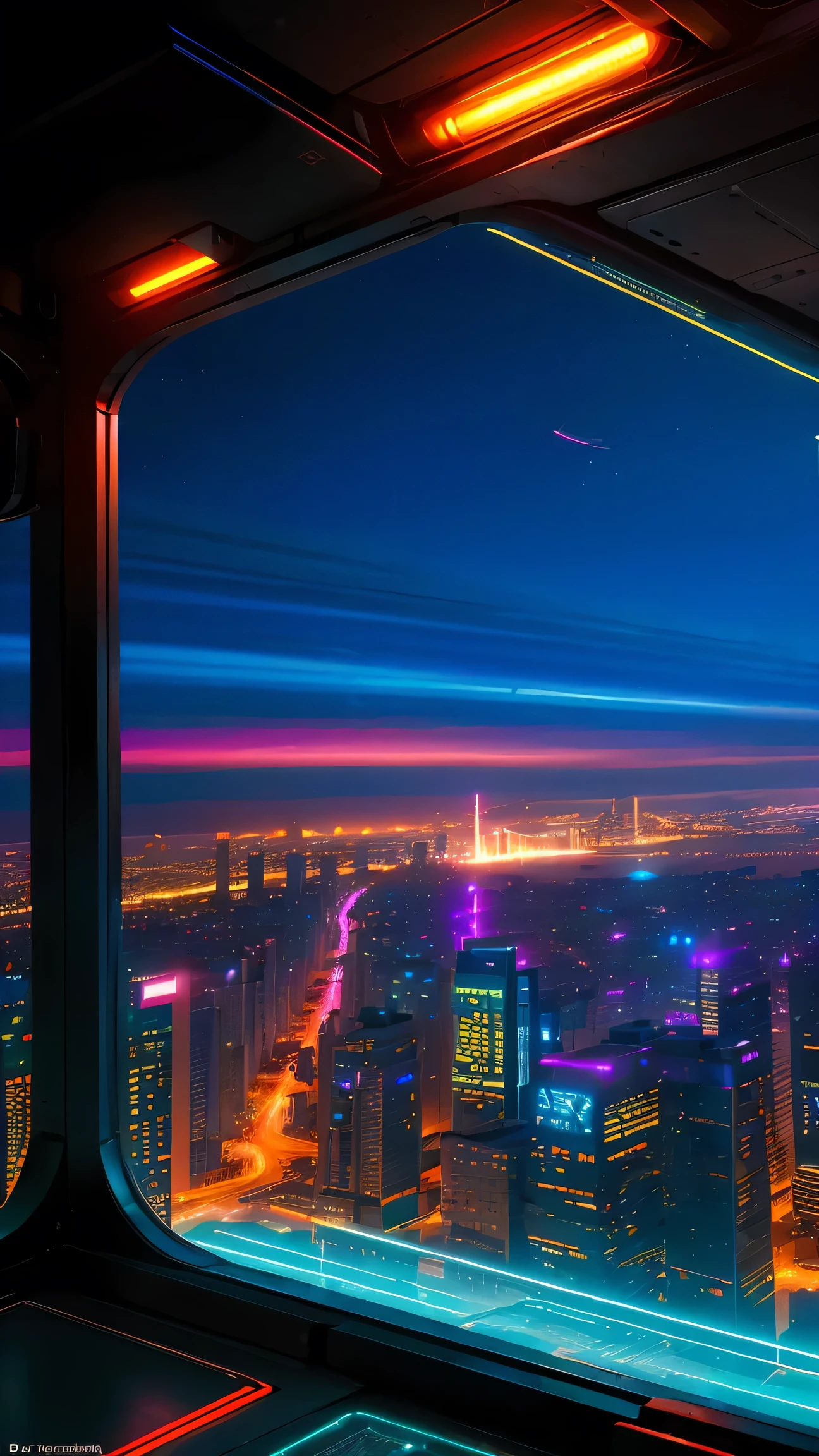 conceito:(((This is an aerial photographic masterpiece of a near-future city, portraying a cyberpunk worldview.)))。 qualidade:(highest quality, 4k, 8K, high resolution, Obra de arte:1.2), Super detalhado, (realista, Photorealista, Photorealista:1.37), lighting:cinematic light, Cores brilhantes e efeitos hipnotizantes em tons de vermelho, Elementos SF, Subject information: Aerial photo of Cyber City, de cima, skyscraper, arquitetura futurista, glowing neon lights, Amazing skyline, Advanced technology, ((hovering vehicle)), (((A beautiful image of a cybercity drawn from the perspective of de cima:1.3))) Outros detalhes: atmosfera animada, Holographic advertising, cyberpunk aesthetic, some stars shining in the sky, Space background, tecnologias emergentes, densidade urbana, energy and excitement, Metropolis of the future, attractive composition, neon glow, Cores ricas, soft brushstroke technique, textura detalhada, escala impressionante, (((projeto ciberpunk))), Projeto elaborado, escala impressionante, Atmospheric lighting, detalhes cativantes, visuais cativantes, Artistic, 50㎜, f/4, photoshoot,