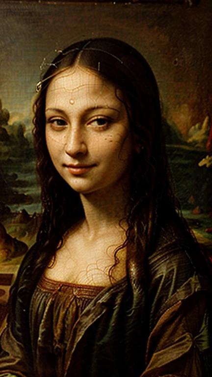 La mona lisa con ropa moderna e influencer comiendo pizza con una gran sonrisa 