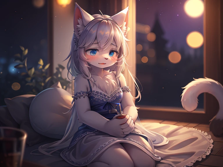Hallucination, daydream , Bokeh , A cat getting drunk after sniffing silver vine , night dress , hairy fur , Seduce , Becoming spoiled