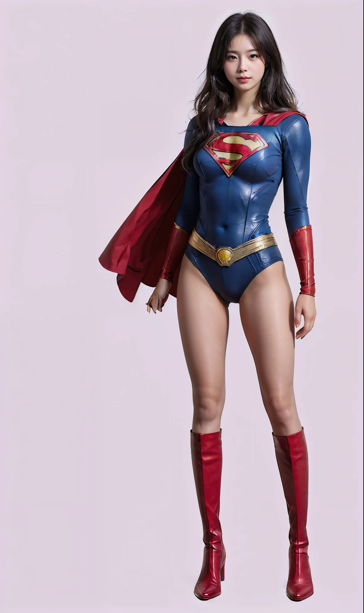 No background、(((Beautiful legs in black tights.)))、(((Legally express the beauty of your smile)))、((((Make the most of your original images)))、(((Supergirl Costume)))、(((Beautiful short bob hair)))、(((suffering)))、(((Please wear black tights....、Wear red boots)))、((Best image quality、8k))、((highest quality、8k、masterpiece:1.3))、(((Preserve background )))、Sharp focus:1.2、Beautiful woman with perfect figure:1.4、Slim Abs:1.2、Wet body:1.5、Highly detailed face and skin texture、8k