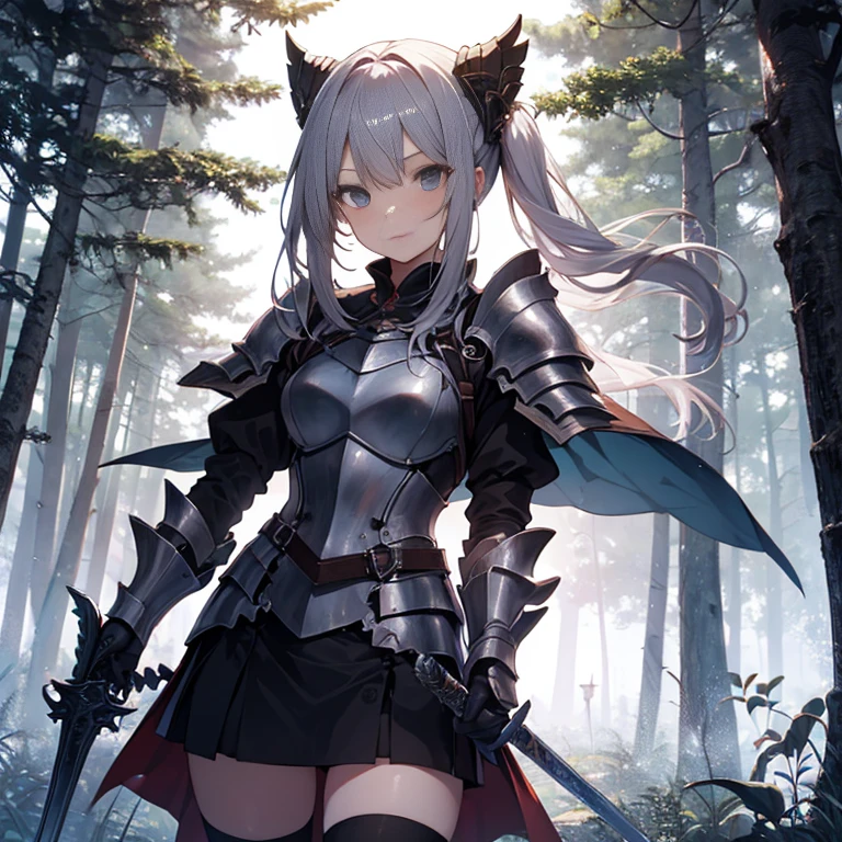 A group of  female knight, (in forest), various hair styles, harem, wearing armored clothes, metal armor, night, details face, , short skirt, seducing, sword 