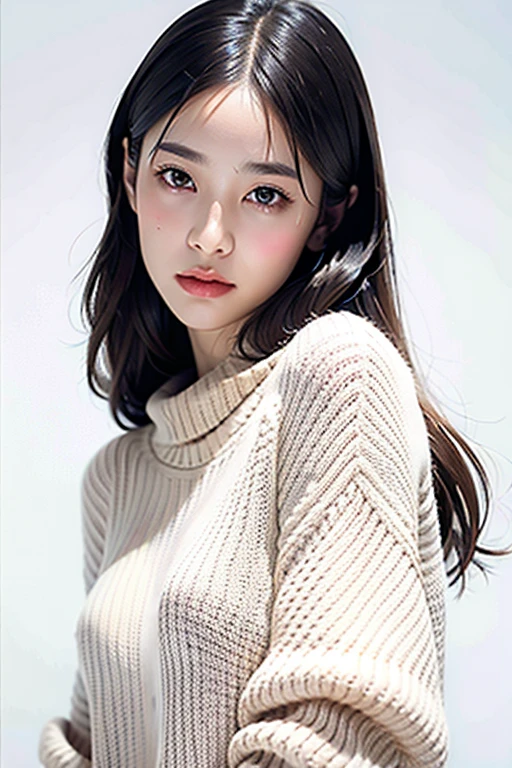 One girl,sweater,White Background,