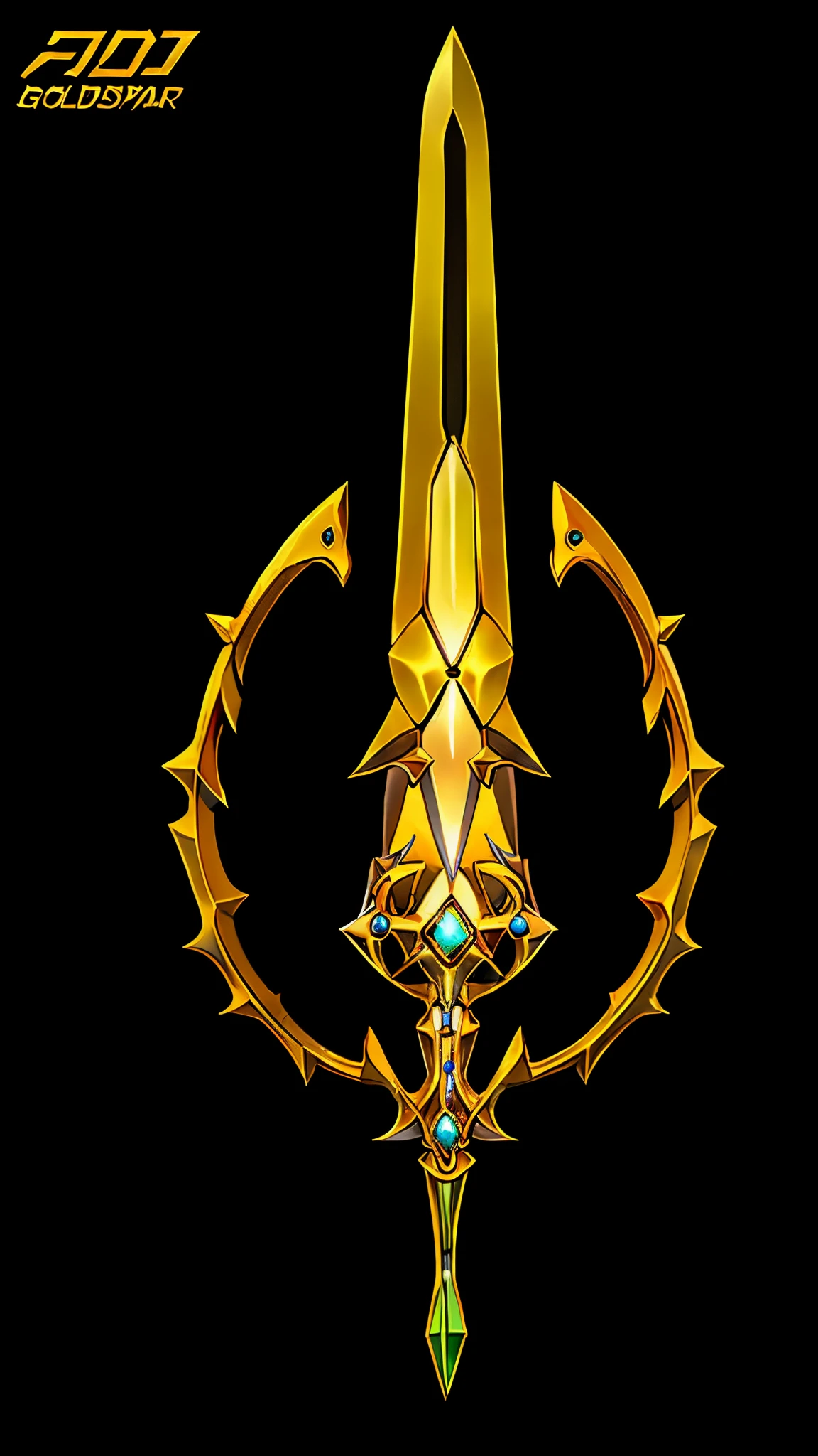 Game Art of golden blade with long hilt, best quality, Trending on Artstation, masterpiece, yellow jewel