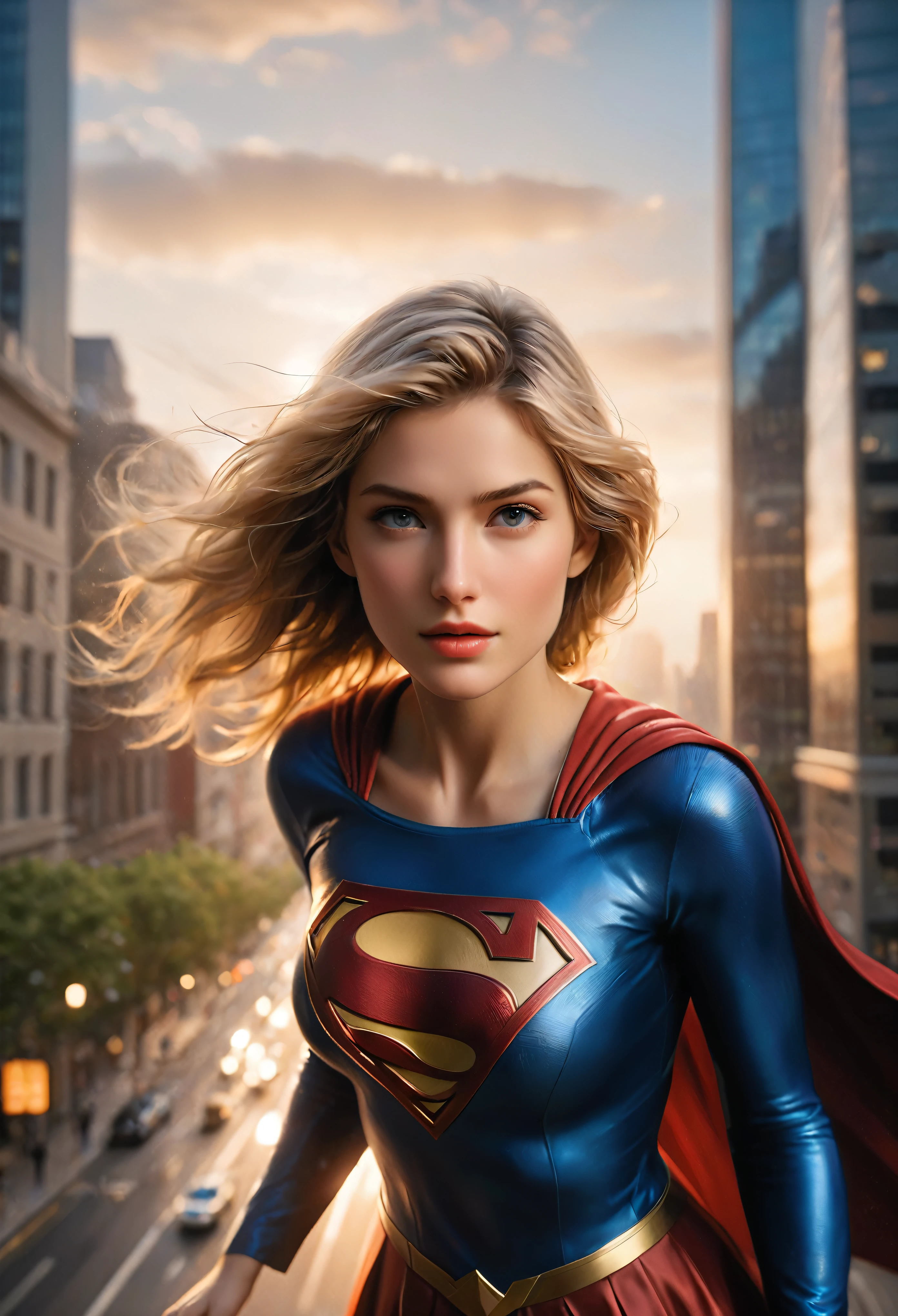 ((Masterpiece in maximum 16K resolution):1.6),((soft_color_photograpy:)1.5), ((Ultra-Detailed):1.4),((Movie-like still images and dynamic angles):1.3), ((motion blur):1.1),((Ultra wide angle):1.5),((fisheye lens photo):1.3). | ((Cinematic close up photo of a Supergirl flying above City):1.2), (Supermodel beauty with messy blonde hair and aquiline nose), ((Close up cinematic portrait):1.3), ((View from her lower behind):1.5), ((tyndall effect):1.1), ((golden hour):1.2), ((sense of speed):1.1), (shimmer), (visual experience), (Realism), (Realistic), award-winning graphics, dark shot, film grain, extremely detailed, Digital Art, rtx, Unreal Engine, scene concept anti glare effect, All captured with sharp focus. Rendered in ultra-high definition with UHD and retina quality, this masterpiece ensures anatomical correctness and textured skin with super detail. With a focus on high quality and accuracy, this award-winning portrayal captures every nuance in stunning 16k resolution, immersing viewers in its lifelike depiction. Avoid extreme angles or exaggerated expressions to maintain realism. ((perfect_composition, perfect_design, perfect_layout, perfect_detail, ultra_detailed)), ((enhance_all, fix_everything)), More Detail, Enhance. Rendered in ultra-high definition with UHD and retina quality, this masterpiece ensures anatomical correctness and textured skin with super detail. With a focus on high quality and accuracy, this award-winning portrayal captures every nuance in stunning 16k resolution, immersing viewers in its lifelike depiction. Avoid extreme angles or exaggerated expressions to maintain realism. ((perfect_composition, perfect_design, perfect_layout, perfect_detail, ultra_detailed)), ((enhance_all, fix_everything)), More Detail, Enhance.