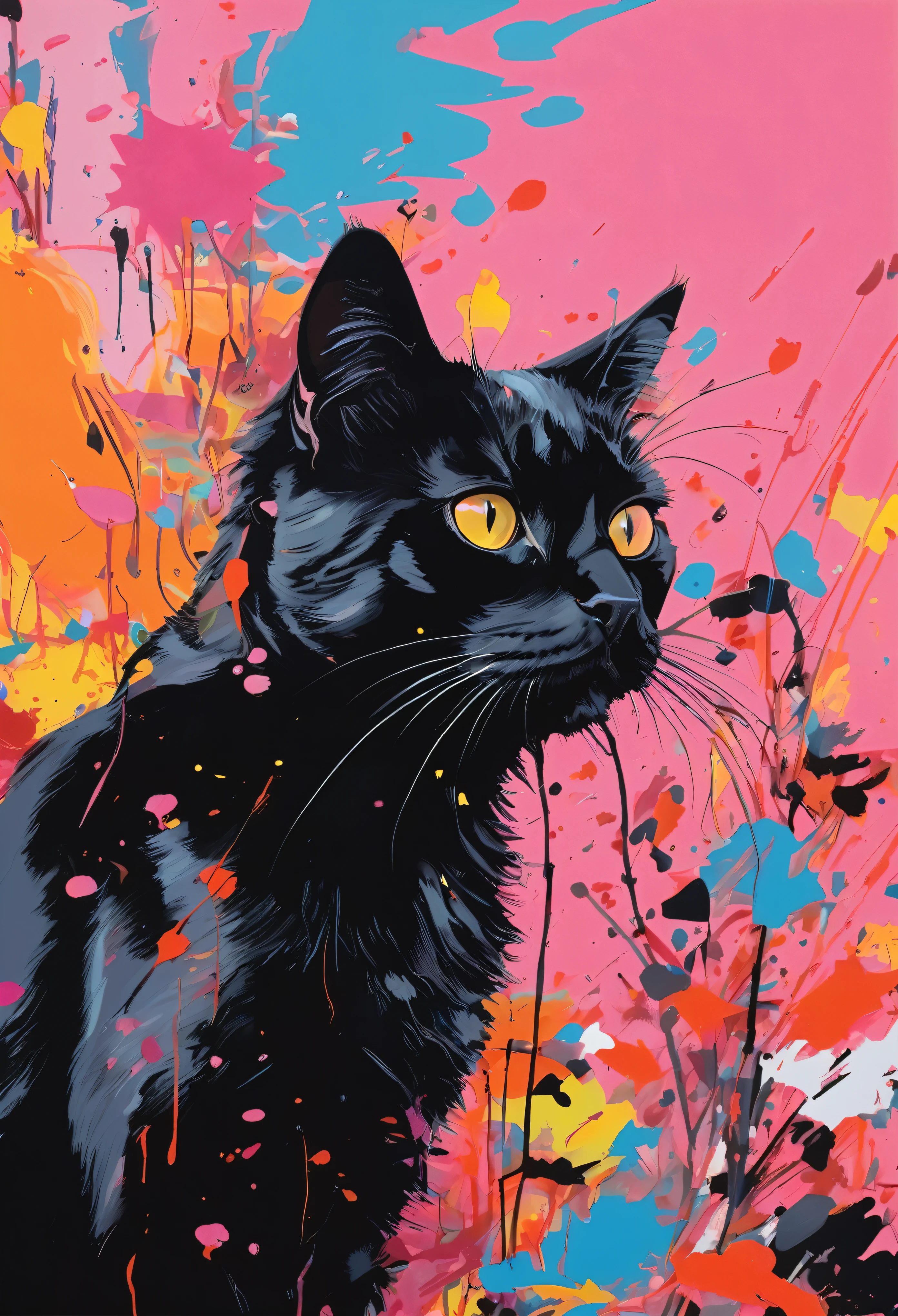 Graffiti, scribble, Comics by Petra Cortright, best quality, masterpiece, Black Cat artwork, Representative work, official art, Professional, Ultra intricate detailed, 8k, Black Cat art, colourful background 