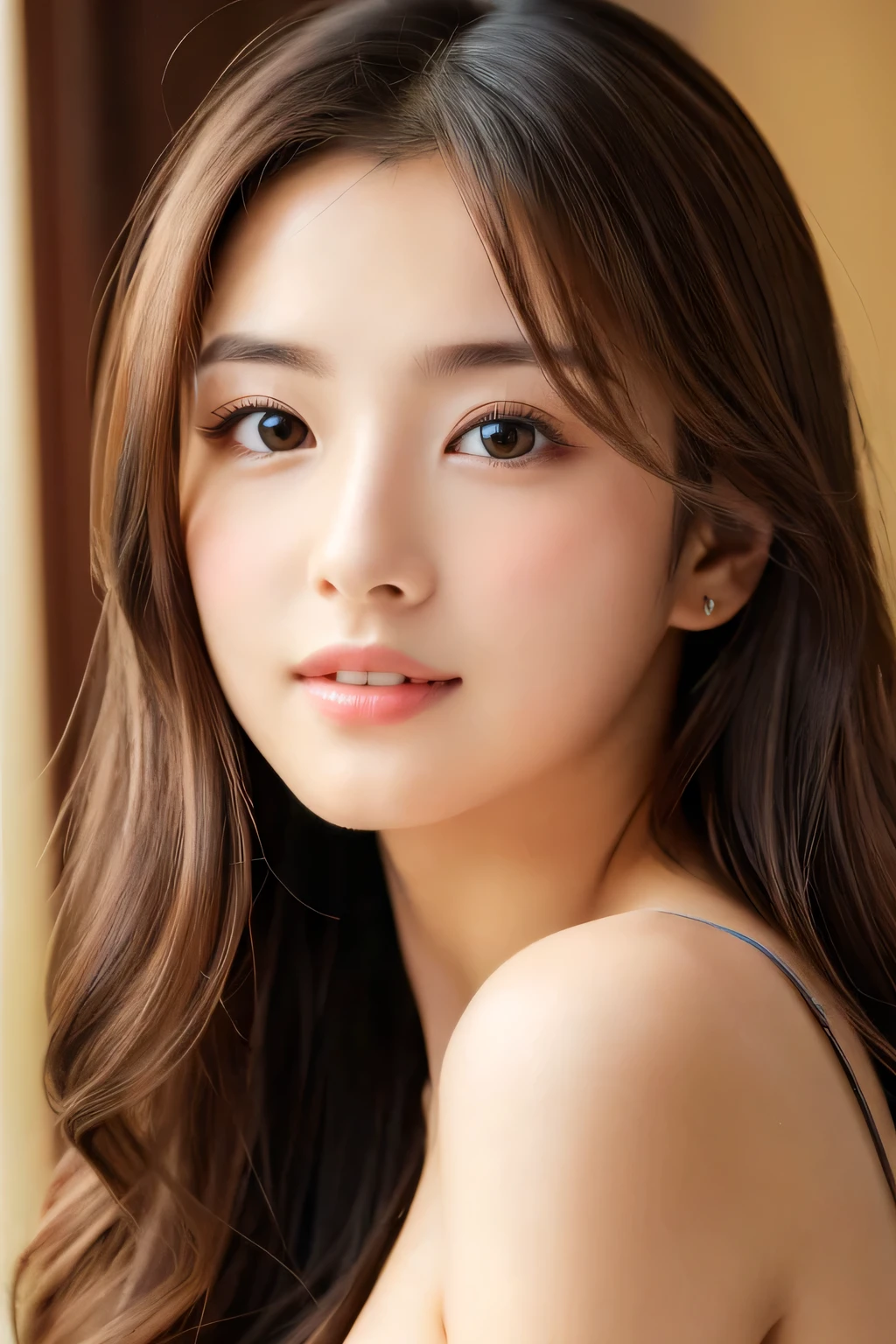 (((8k,Very detailed,Attention to detail、highest quality,masterpiece,Attention to detail))),RAW Photos , Realistic,Professional Lighting,Beautiful dark eyes,Glossy lips,beautiful黒い Eyes,White skin、Deep black eyes,とてもBeautiful face,とてもBeautiful face、Beautiful face,beautiful, Glossy lips,beautiful Eyebrows,Realistic Skin, Young Gravure Idol,Very cute woman , Young Gravure Idol, Young Gravure Idol, とても美しくてかわいいbeautiful 21 year old beauty,Incredibly beautiful and elegant,beautiful 21 year old beauty,Natural soft light,(Shiny Hair,,beautiful and kind eyes:1.5),Gentle features,Shapely breasts,Long Hair,beautiful posture,Natural Makeup,Looking into the camera,Japanese women,