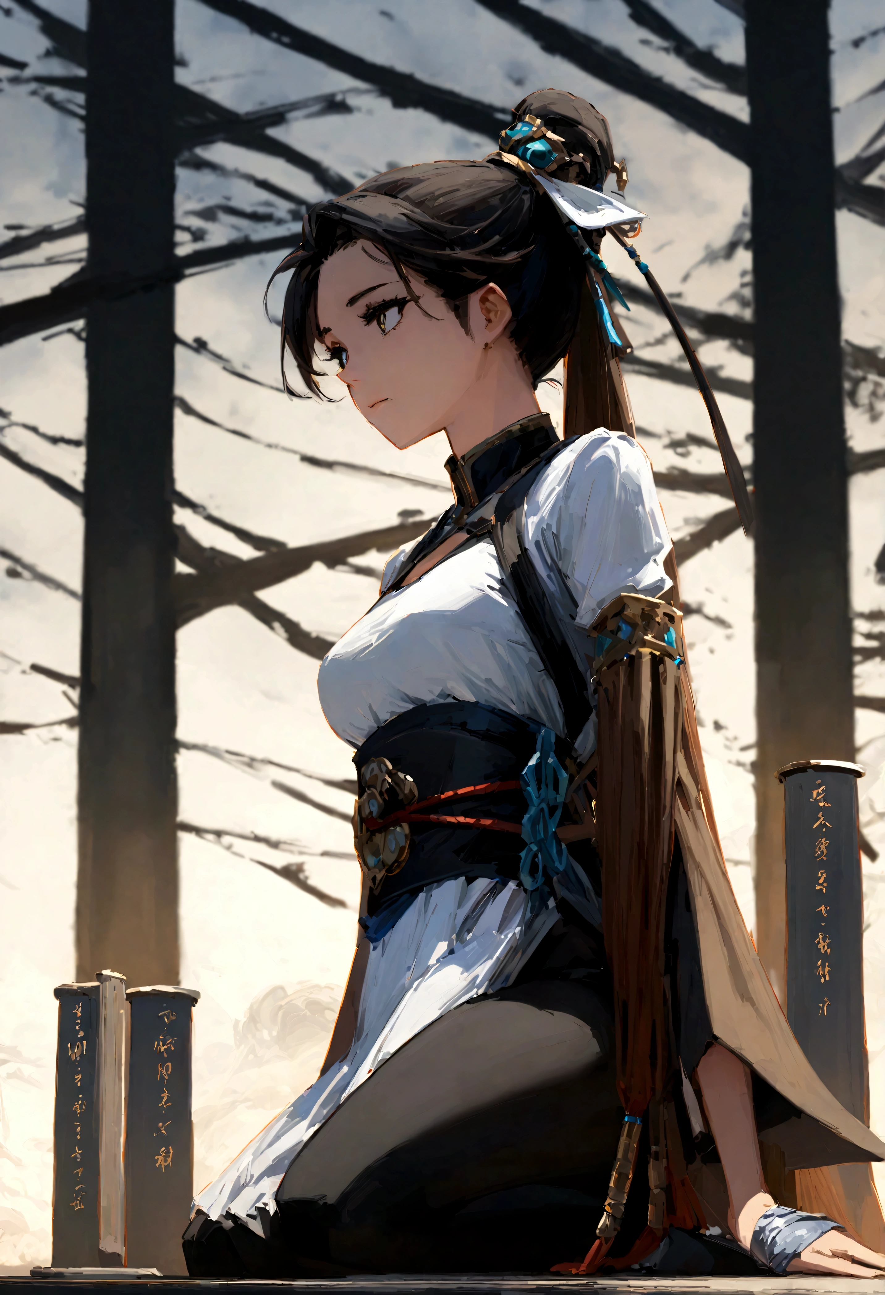 (ink, Astonishing: 1.3, Unity 8k wallpaper, Practical, detailed: 1.2, masterpiece, illustration), [((1 girl), superior_Body, Dynamic Angle, world masterpiece theater: 1.2, best quality, restraint, beautiful, Ghost Dance Sweater, Long hair flying, Soft sheen: 0.8, Chrysanthemum double petal), :( light: 1.3, only_Flare: 1.2, Dunhuang Elements)]