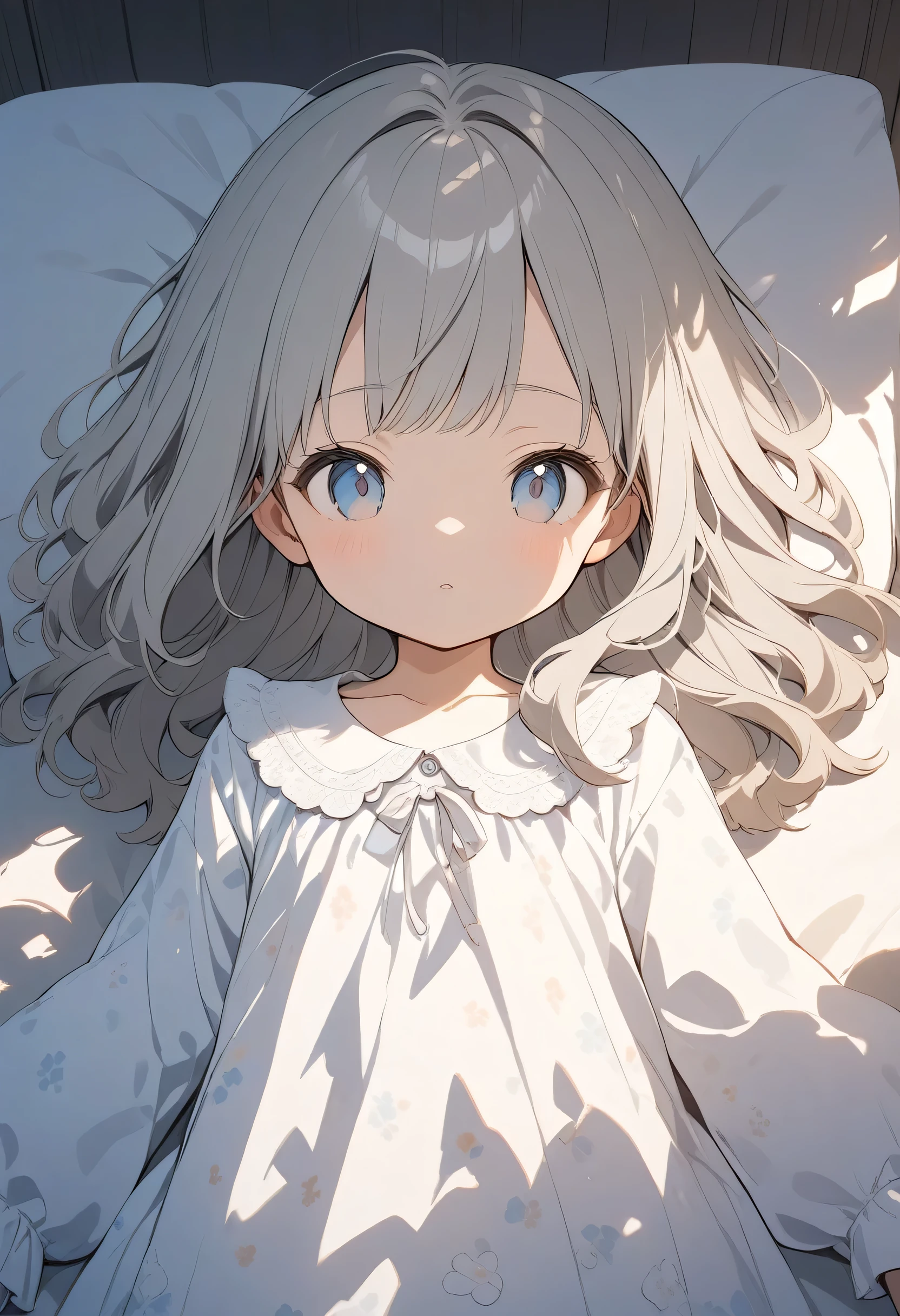 Anime girl laying in bed with white shirt and blue eyes - SeaArt AI