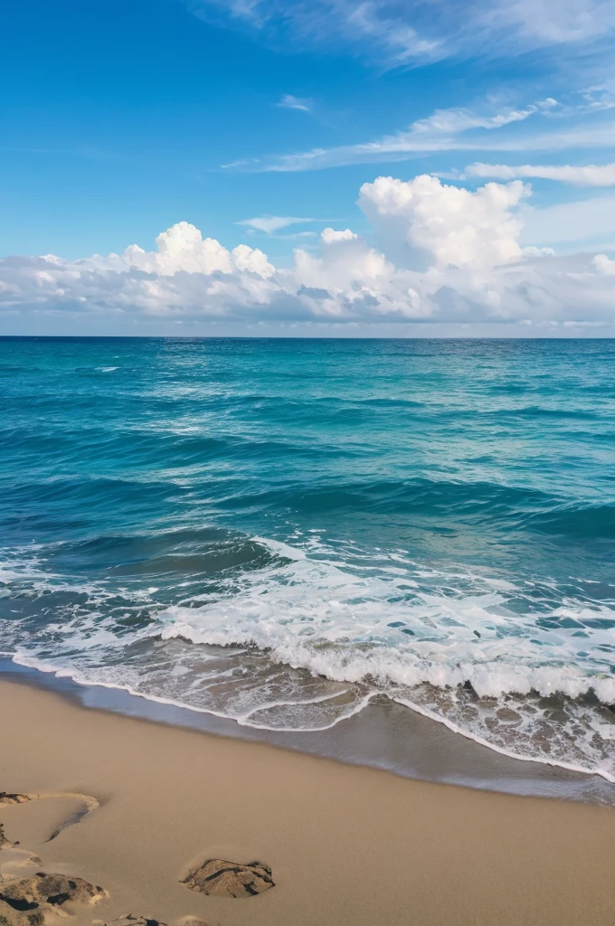 blue sea、The waves are calm、The sky is refreshing、A rainbow and sunshine