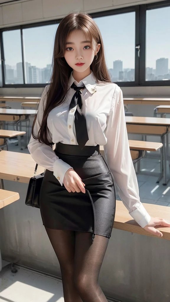 (high quality), (NSFW:1.2), Split screen vertically, 1 girl and 1 man are dating online by exchanging own photos and messages using a smartphone chatting app, 18 years old, korean, long distance relationship, The text is written in English, (a girl weared korean high school uniforms : 1.3), (pencil skirt and blouse : 1.6), light makeup, slim figure, a voluptuous pelvis, (that girl weared thin and natural pantyhose:1.3), (school uniform_blazer and tie), whole body, The girl is delighted with her gaze directed to the mobile phone screen, He then uploaded his photo to an online community using a smartphone app., In split screen, men go crazy for her pictures posted online, They send her a message inviting her to chat, and it's like a cartoon cut., She chats on mobile with men, amused by their reactions, light dyed hair, hair swept to one side, poorly attired clothes