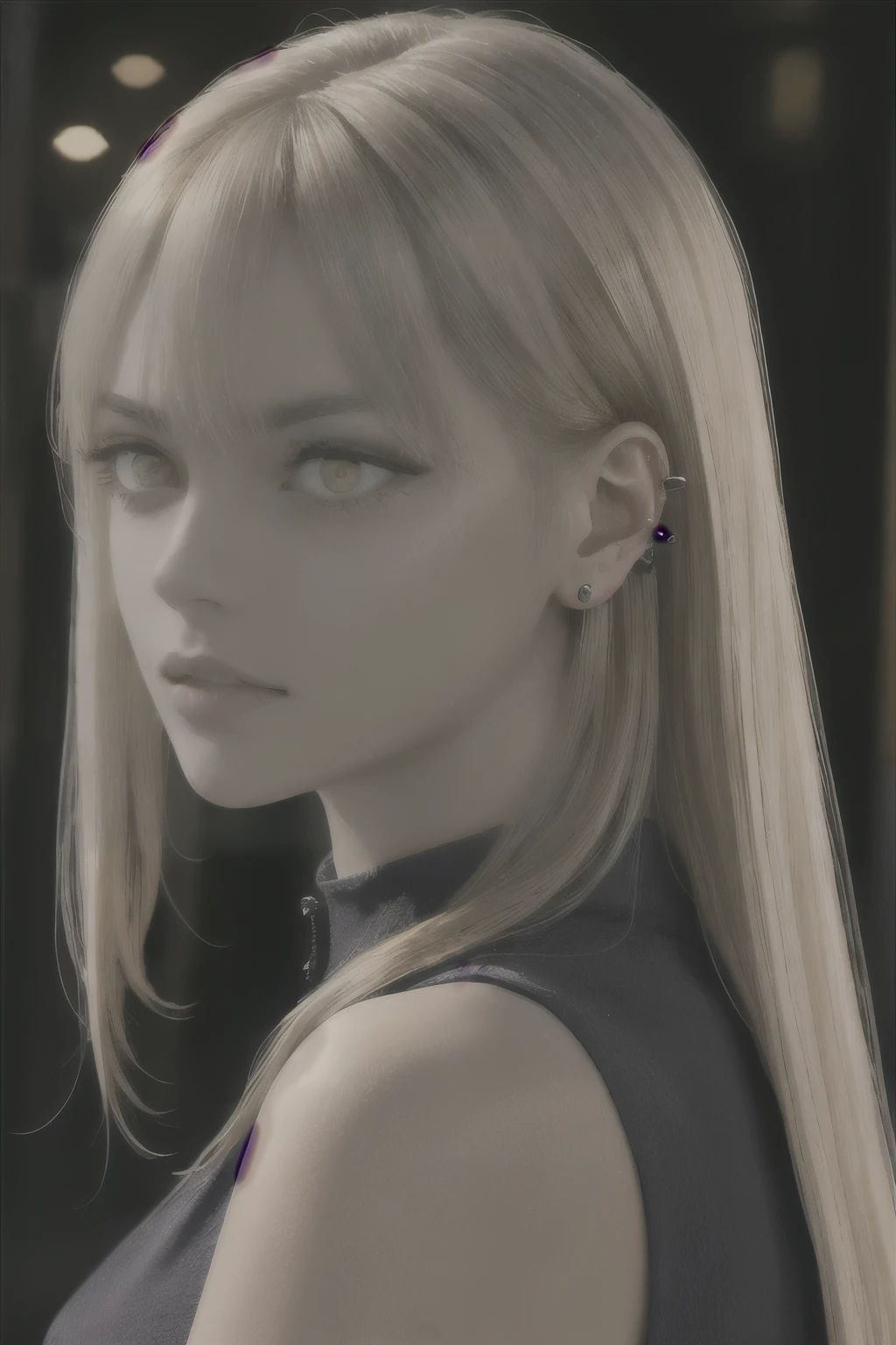 masterpiece, best quality, highres, 1girl yellow eyes earrings photorealistic realistic
