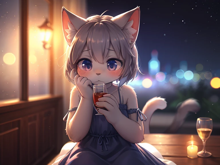Hallucination, daydream , Bokeh , A cat getting drunk after sniffing silver vine , night dress , romance
