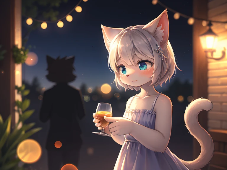 Hallucination, daydream , Bokeh , A cat getting drunk after sniffing silver vine , night dress , romance