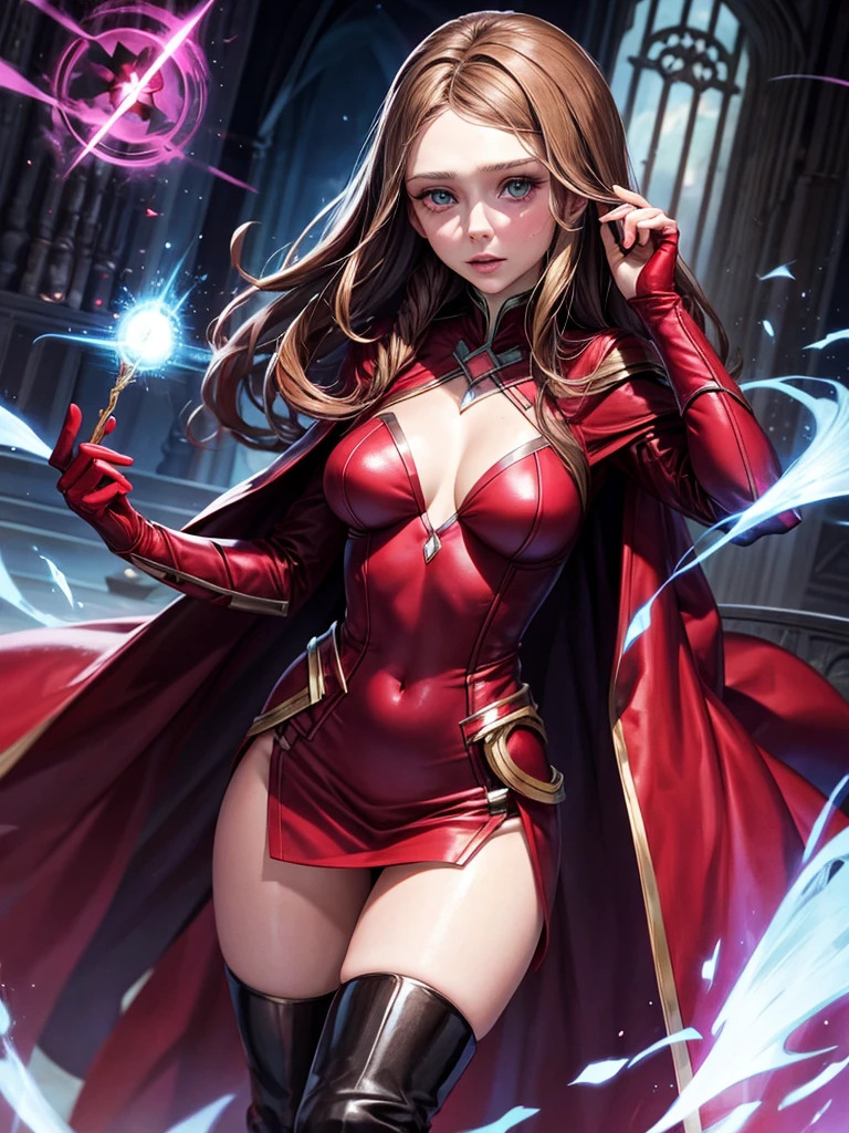 Wanda Maximov a.k.a. Scarlet Witch, cloak, movie accurate costume, combat stance, highly detailed, vibrant appearance, creative behavior, extremly detailed, imaginative, sensual, spontaneous, highest quality, skin texture, intricate details, (cinematic lighting), RAW photo, 8k, masterpiece,best quality,ultra-detailed,very detailed illustrations,extremely detailed,intricate details,highres,super complex details,extremely detailed 8k cg wallpaper,