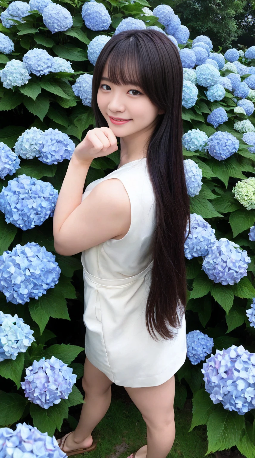 最high quality、high quality、Best image quality、8k、Nipples are visible:1.8,smile、Completely naked:1.8,nude:1.8,naked:1.8,最High resolution、High resolution、最high quality、masterpiece、RAW Photos、whole body写真、Detailed and realistic human body、Detailed and realistic skin、Realistic face in every detail、Detailed and realistic eyes、Detailed and realistic lips、Detailed and realistic teeth、Detailed and realistic ears、Detailed and realistic hair、Realistic reproduction of every detail、Realistic fingers in every detail、(Beautiful Hands、thumb1reference4)、Realistic feet down to the last detail、((Beautiful Japanese Woman))、(Japanese Model)、((21 year old beautiful woman))、(Black Hair)、(Straight hair)、((whole body))、(Slim and perfect figure)、(whole body光沢肌、Fair skin)、Detailed and realistic human body、Detailed and realistic skin、Realistic face in every detail、Realistic fingers in every detail、Detailed realistic feet、Soft natural light、Japanese garden、A 360-degree view of hydrangea fields、((Standing in the middle of a hydrangea field(A girl surrounded by hydrangeas 360 degrees))、Poses to make your thighs look beautiful
