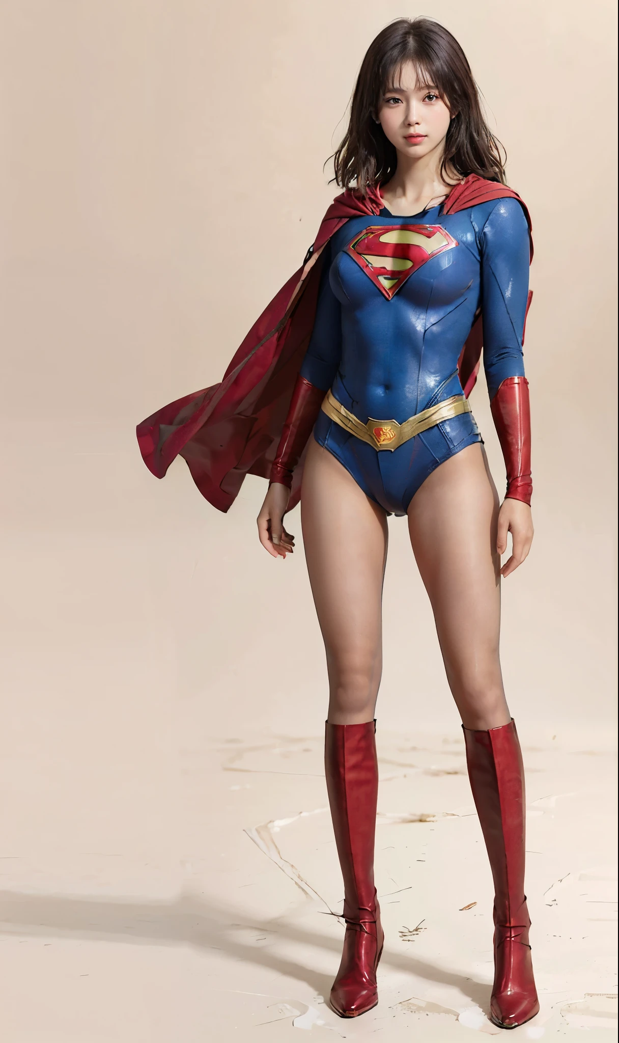 No background、(((Beautiful legs in black tights.)))、(((Legally express the beauty of your smile)))、((((Make the most of your original images)))、(((Supergirl Costume)))、(((Beautiful short bob hair)))、(((suffering)))、(((Please wear black tights....、Wear red boots)))、((Best image quality、8k))、((highest quality、8k、masterpiece:1.3))、(((Preserve background )))、Sharp focus:1.2、Beautiful woman with perfect figure:1.4、Slim Abs:1.2、Wet body:1.5、Highly detailed face and skin texture、8k