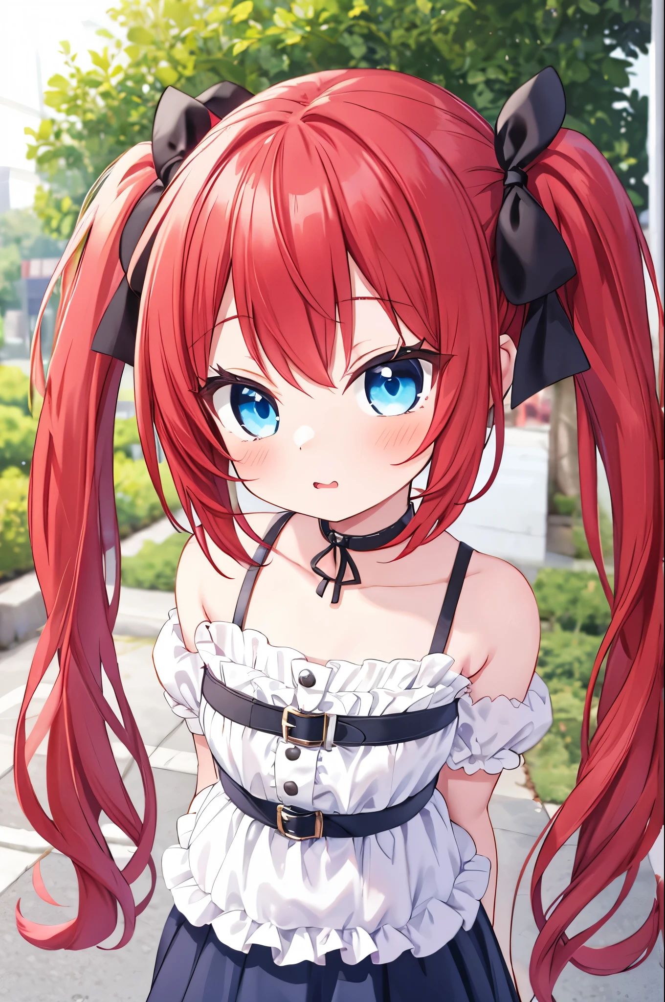 red hair, blue eyes, twintails, cute face,loli,girl, girl,cute anime girl