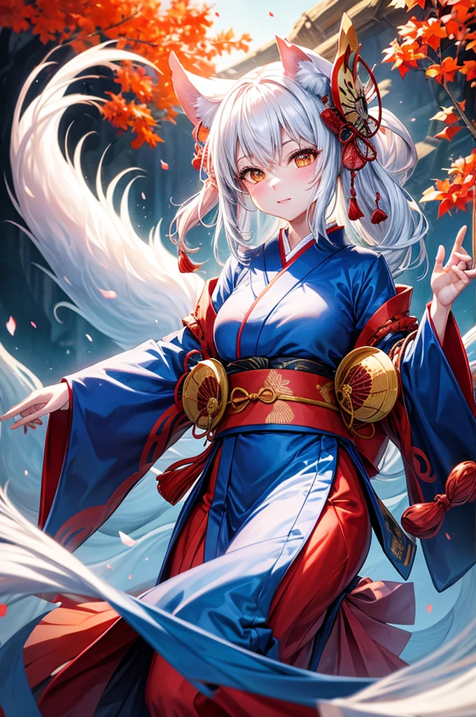 splash art, Beautiful KITSUNE Japanese traditional mask portrait with ribbon, , magic, Reality, author:DKCW