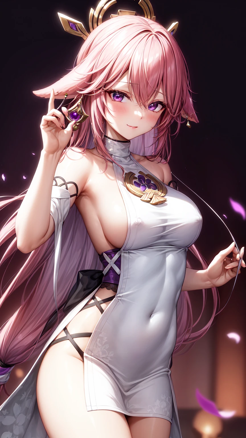 Yae Miko(purple eyes)(nude)(R-18)(explicit)(wedding dress)(hentai)(vagina)