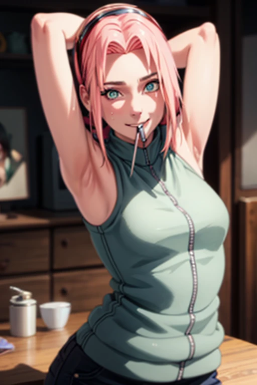 Sakura haruno , NSFW, ojos verdes, (Mejor calidad), nude, acostada en la cama