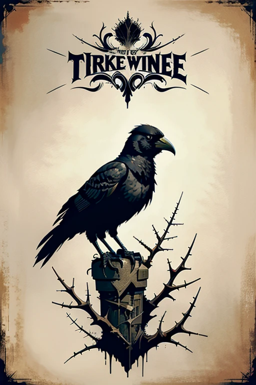 generates an image of a crow surrounded by thorns in stencil style
