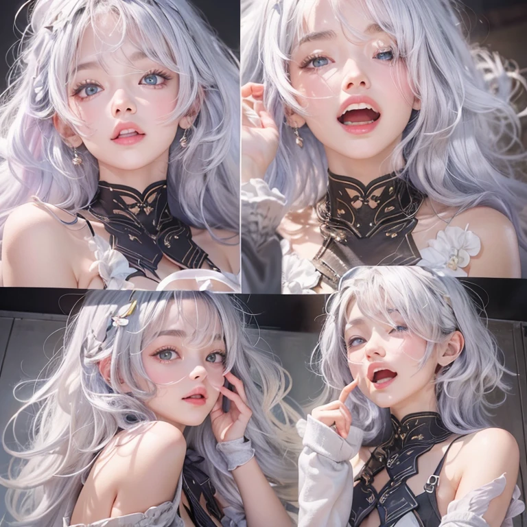 (masterpiece:1.3), (8k, Realistic, RAW Photos, Best image quality: 1.4), Fair-skinned fairy woman、short hair、Cleavage:2.0、Highly detailed face、Attention to detail、double eyelid、Sharp focus:1.2、Beautiful woman:1.4、Silvery white hair、highest quality、masterpiece、Ultra-high resolution、(Realistic:1.4)、Highly detailed and professionally lit smiles、Loose, Light,Japanese high 、 one person、whole body, I eat breakfast