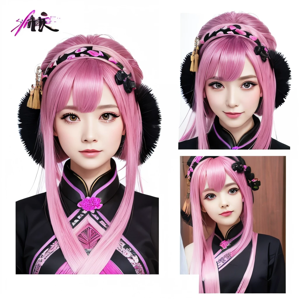 (masterpiece, best quality: 1.2), traditional Chinese ink painting, yae miko, pink hair, purple eyes, full body, Ultra-detailed face, Detailed eyes,