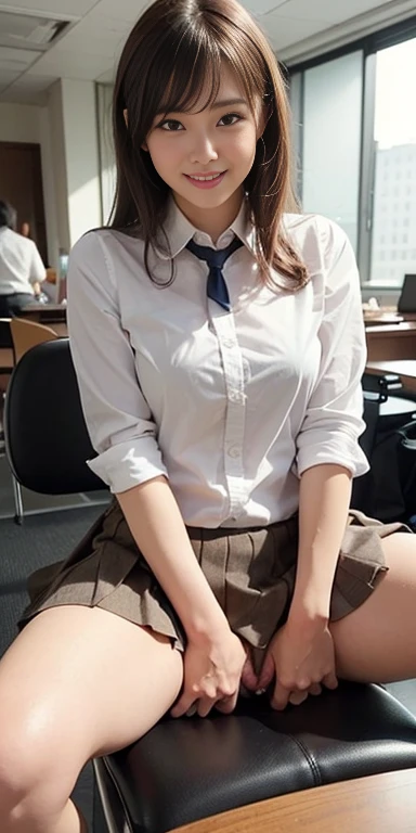 ((masterpiece:1.4))、((Office interview venue:1.4))、Front shot、((Woman with light brown hair, Wearing a short pleated skirt, Sitting on a metal chair during an interview.:1.4)), ((Sitting cross-legged:1.4))、((Medium Long Hair:1.7))、very Sexy Costumes, 厳格なsuitを着ている, Real Anime Girls, Anime Girl Cosplay, Stylish and gorgeous cosplay, Sexy Costumes, ファッションsuitを着て, suitを着て, Dress neatly, タイトなsuitを着る, Sexy Looks, suit, suitを着ている, suitを着ている、((:1.4))、((smile:1.4))、、((Sexual Panties:0.9))、((Spread your legs wide:1.5))、((Boyfriend and girlfriend having sex in missionary position:1.5))、((POV:1.5))、((Half breast exposed:0.9))、