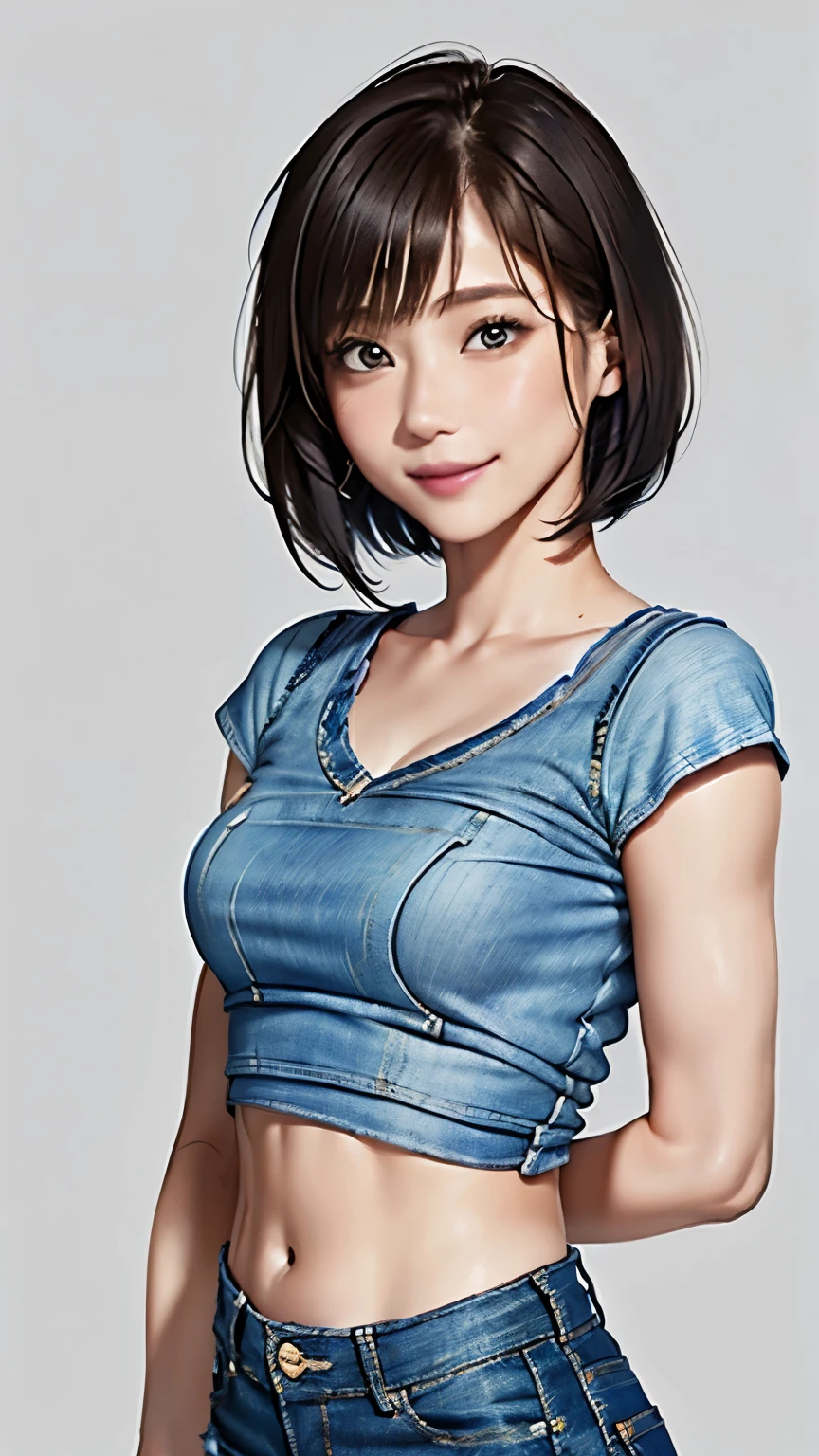 237 20-year-old female, short hair, (Jeans andT-shirt), A kind smile, lipstick, Abdominal muscles, (Battlefield Warriors)