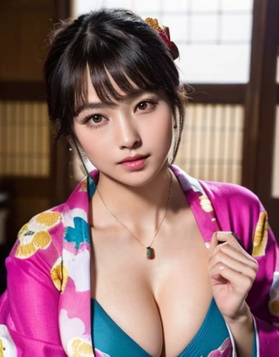 (highest quality、8k、32k、masterpiece、超A high resolution、((maikurobikini)),(Huge boobs)、(((Cleavage))),((extremely Heavy chest)),(Login Hair)、Abdominal muscles、Perfect body、(((Underarm))),((Courtesan woman)), Delicate facial features, Ultra-realistic, Surreal, clavicle、Shadow、Octane Rendering、((maikurobikini)),((Wear a beautiful kimono with a high degree of exposure)),Ultra detailed face、Detailed lips、Finely grained、double eyelid、(attractive)、((Stir:1.5))、maikurobikini、((belly button))、((Female Ninja)),Kunoichi Ninja、Mystical Expressions、Shrine Background、Old townscape of Japan、((Heavy chest)),Toostook、Cameltoe、Colorful floral kimono、High Contrast、(((Brightly colored kimonos))),Heavy chest、((Glamorous Jar)).((Mr.々take a sexy pose)),Flicker、The clothes come off、Natural light、Cyan、