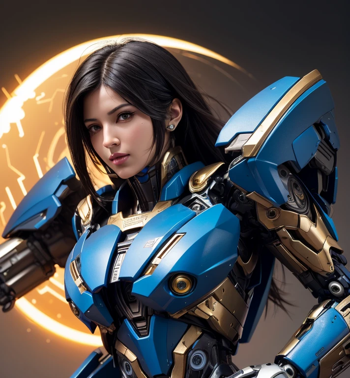 Super detailed, advanced details, high quality, high quality, High resolution, 1080p, hard disk,(pharah),(fareeha・amari),beautiful cyborg woman,Mecha cyborg girl,battle mode,Mecha body girl,she is wearing futuristic pharah mecha,A powerful cyborg woman, sleek and futuristic, with advanced mechanical augmentations that enhance her strength and capabilities.