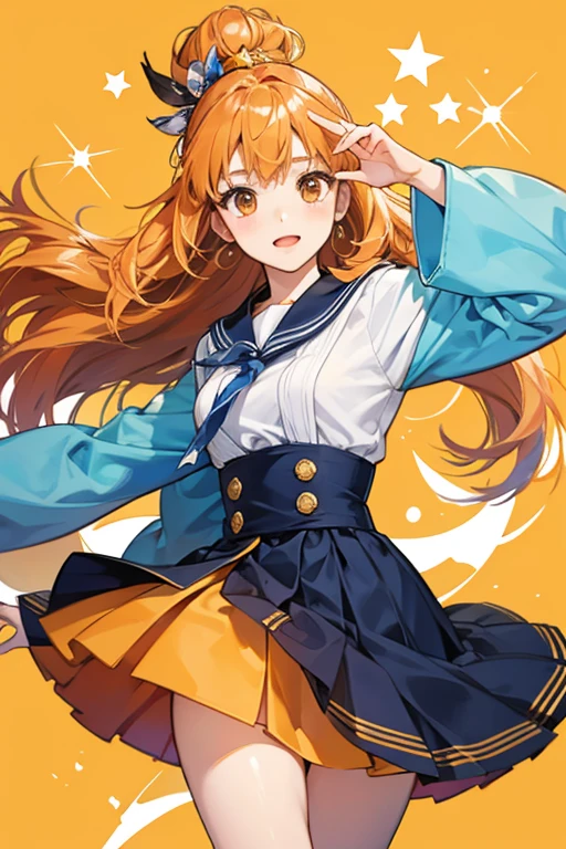 Hitomitchi has cream-colored skin and hair. She has an orange star on her head with an orange 'h' on it, which stands for hitomitchi. She has brown eyes. She is seen in a lot of various fashion but she usually wears a light blue dress with dark blue stripes and a yellow star, as well as orange stockings. SPARKLE; GLITTER