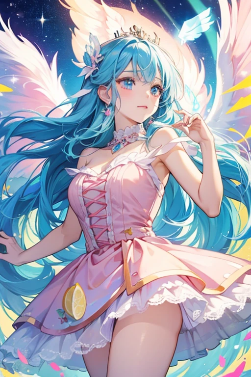 HotTeatchi resembles a white teacup with a pink dress and blue wings, with a lemon slice on the side of her glass. SPARKLE; GLITTER