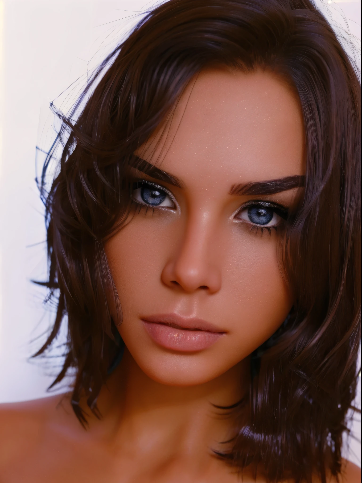 BellaV2, close up portrait, professional photography, simple background, realistic eyes, skin with defaut