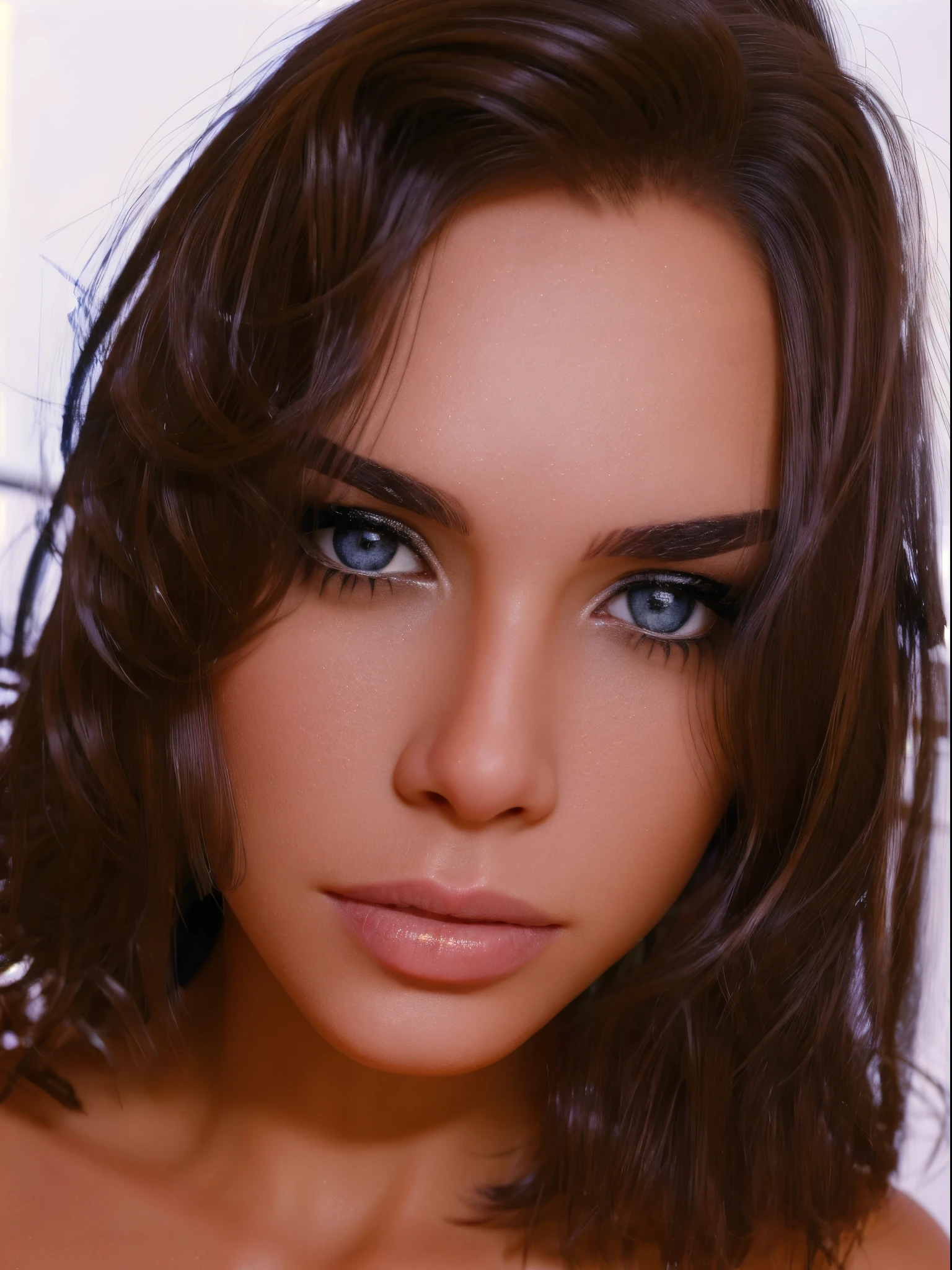 BellaV2, close up portrait, professional photography, simple background, realistic eyes, skin with defaut