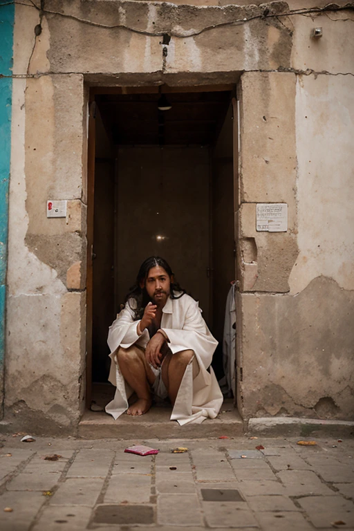 Jesus Christ shitting in a Kiosk that has a hole in a plaza in Tonalá Jalisco Mexico with his apostles wearing robes while he recorded it the people are shitting on the floor of the Kiosk bien lleno de caca el piso