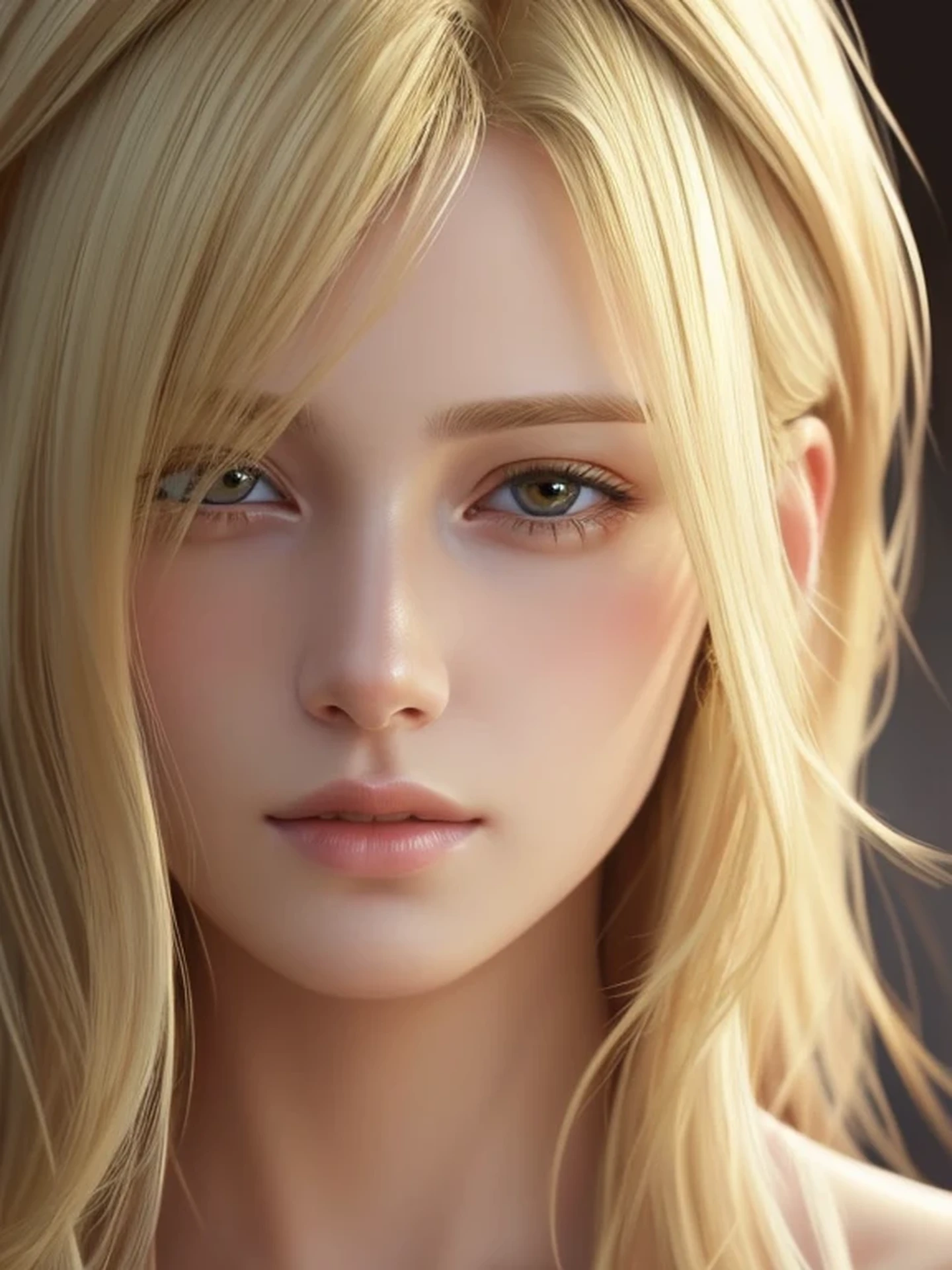 Close-up head, To the camera, Realistic digital painting of a woman portrait, Shy, open mouth to say something, sad, (medium Hair:1.1), (Blonde Hair:1.3), (Highly detailed skin:1.2), Mystical style, Global Illumination,